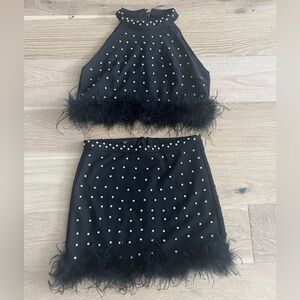 Embellished Crop Top and Skirt Two Piece Set